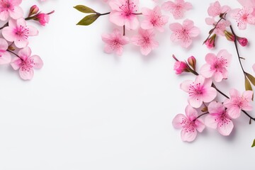 Pink flowers on empty mock up a white background