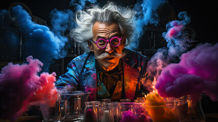 a mad scientist in his ultra modern laboratory - obrazy, fototapety, plakaty