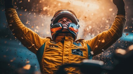 An F1 Formula One driver celebrates the Grand Prix victory. beautiful Generative AI AIG32 - obrazy, fototapety, plakaty