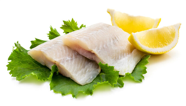 Pollock fillets isolated on white background, cutout 