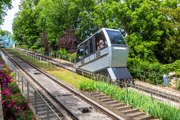 Naklejka premium The funicular to Basilica of the Sacred Heart at Montmartre hill in Paris, France
