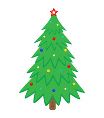 Christmas tree. Color vector illustration in cartoon flat style. PNG with transparent background.