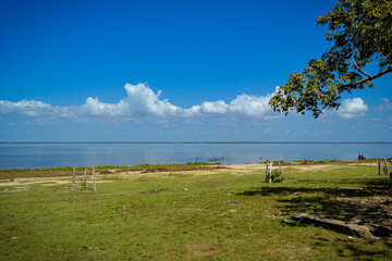 Magdalena River View in a tropical village in Colombia, Algarrobal, El Banco