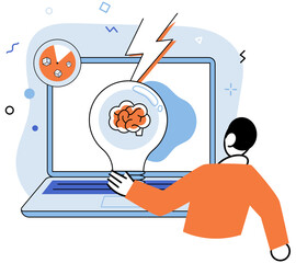 Creative thinking. Vector illustration. Like painters brush on blank canvas, creativity paints picture boundless potential Ideas, like colorful kites soaring in sky, are fruits creative thinking