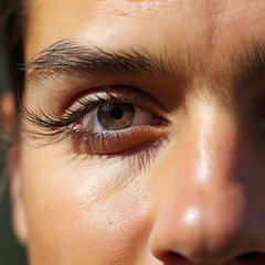 Obraz premium close-up portrait of a woman with expressive emotion. A beautiful face without flaws. The girl looks straight into the camera. Alluring open gaze 