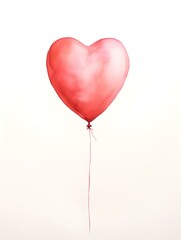 Drawing of a Heart shaped Balloon in light red Watercolors on a white Background. Romantic Template with Copy Space