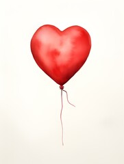 Drawing of a Heart shaped Balloon in red Watercolors on a white Background. Romantic Template with Copy Space
