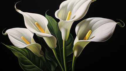 White tulips isolated on black