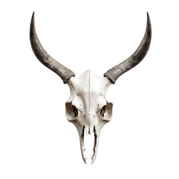 Beautiful horned animal skull on PNG transparent background for home wall decoration.