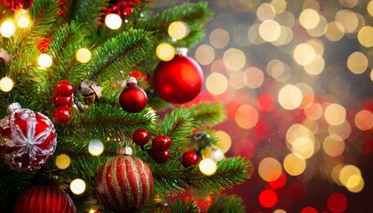 Obraz na płótnie Canvas christmas tree with baubles and blurred shiny lights