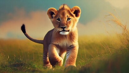 lion cub in the wild hd 8k wallpaper stock photographic image - obrazy, fototapety, plakaty