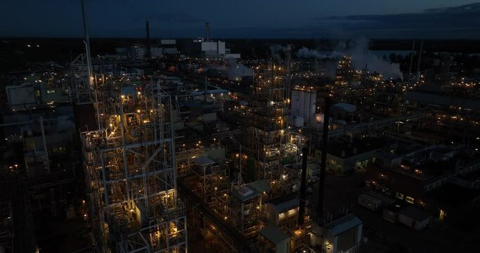 Aerial drone view a industrial installation that produces per- and polyfluoroalkyl substances PFAS.