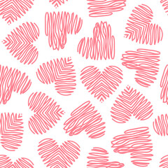 Cute seamless pattern with hand-drawn hearts. Heart pattern. Modern vector flat illustration in tender colors.