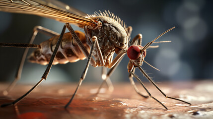 A close-up of a female mosquito landing on human