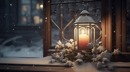 Christmas lantern, winter time, generative ai