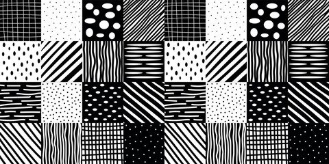 Abstract black and white mosaic seamless pattern. Vector geometric swatch. For screen background, wrapping paper, wallpaper, textile and surface design. Modern patchwork pattern