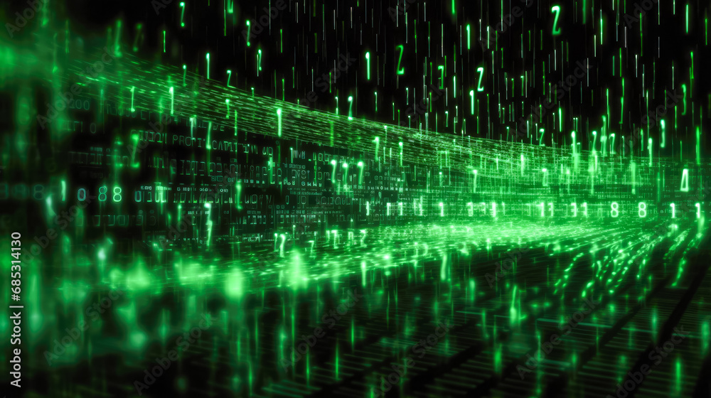 Poster binary code on black background, computer generated abstract background