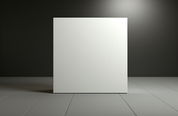 Presentation area on a gray floor against a black background with a white square for product presentation and advertising
