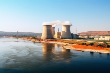 Obraz premium A large nuclear power plant in rural landscape.