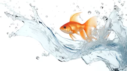 Fotobehang a goldfish jumping out of water © Marin