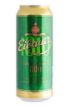 Can of Eibauer Jubilaeums Pilsner 1810 beer - Privatbrauerei Eibau. Country of origin - Germany. Isolated object on transparent background