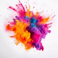 Fototapeta na wymiar Top view of colorful holi powder explosion on white background, AI generator