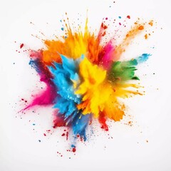 Fototapeta na wymiar Top view of colorful holi powder explosion on white background, AI generator