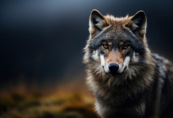 tête de loup sauvage en pleine nature - obrazy, fototapety, plakaty