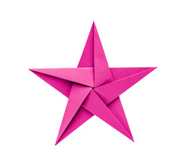 Pink paper star origami isolated on a white background