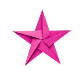 Pink paper star origami isolated on a white background