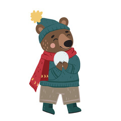 Hand drawn cute bear character. Vector illustration, cartoon style.