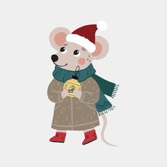 Hand drawn cute mouse character. Vector illustration, cartoon style.