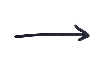 An arrow sign drawn with black marker on transparent background