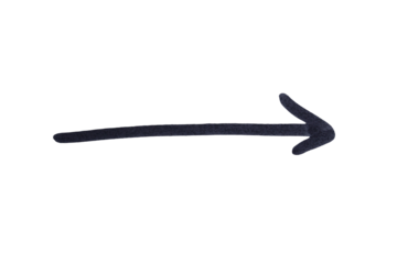 An arrow sign drawn with black marker on transparent background