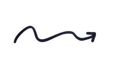 An arrow sign drawn with black marker on transparent background