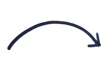 An arrow sign drawn with black marker on transparent background