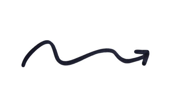An arrow sign drawn with black marker on transparent background
