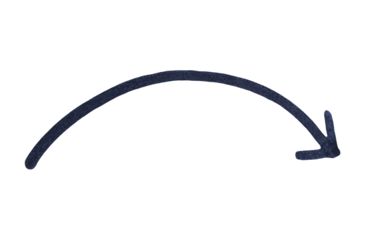 An arrow sign drawn with black marker on transparent background