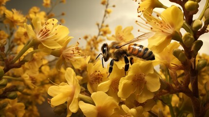 Bees pollinate food crops - obrazy, fototapety, plakaty