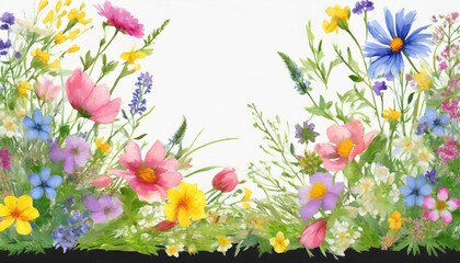 floral border the watercolor illustration features assorted wildflowers grass and greeneryma colorful flower painting botanical frame png clipart
