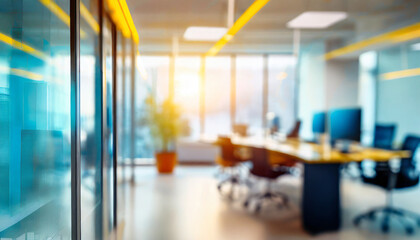 vibrant blurred abstract office background with modern spacious light filled business ambiance