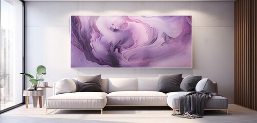 With a painterly precision, an abstract purple paint canvas is unveiled in high-definition, exposing the intricate details of a captivating marble pattern that captures the imagination.