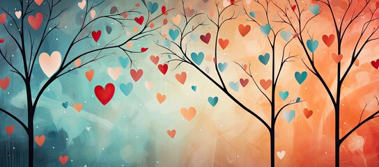 a branch full of hearts is shown behind colorful blurry background