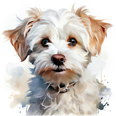 watercolor Maltese dog clipart, Generative Ai
