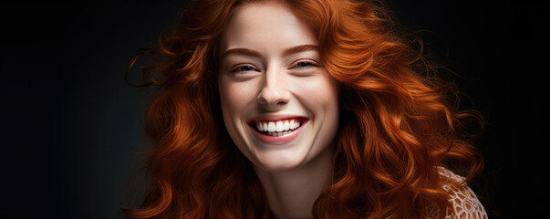 Obraz premium A close up portrait beautiful young woman with red hair smiling for the camera.