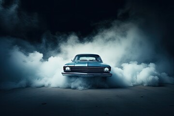 Fototapeta na wymiar a white car with its pipe filled with smoke