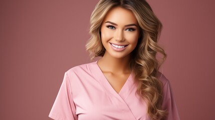 Female medical worker in surgical clothing with colleagues experience in the concept of teamwork and professionalism in the medical environment.