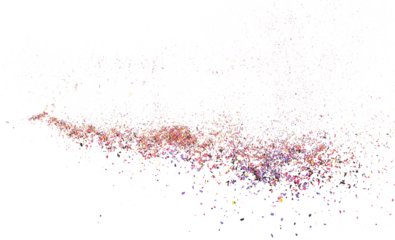 Colorful chalk pieces and powder flying, isolated on white, clipping path