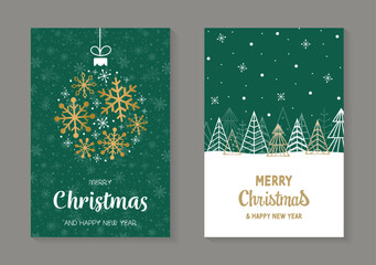 Fototapeta na wymiar Collection of Christmas cards. Abstract tree and snowflakes. Vector illustration