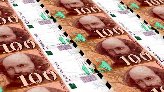 France French Franc 100 Banknotes Money Printing House, Printing One Hundred French Franc, Printing Press Machine Print out French Franc, Being printed by currency press machine 100 French Franc